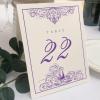Peacock Flourish Wedding Table Numbers (Select Color/Quantity), Champagne, Purple, 1-90, Double Sided, Tent or Use in a Stand, Great for Parties & Restaurants - Made in the USA view 1