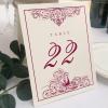 Peacock Flourish Wedding Table Numbers (Select Color/Quantity), Champagne, Burgundy, 1-80, Double Sided, Tent or Use in a Stand, Great for Parties & Restaurants - Made in the USA view 1