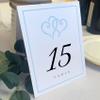 Linked Hearts and Border Wedding Table Numbers (Select Color/Quantity), White, Light Blue, 1-80, Double Sided, Tent or Use in a Stand, Great for Parties & Restaurants view 1