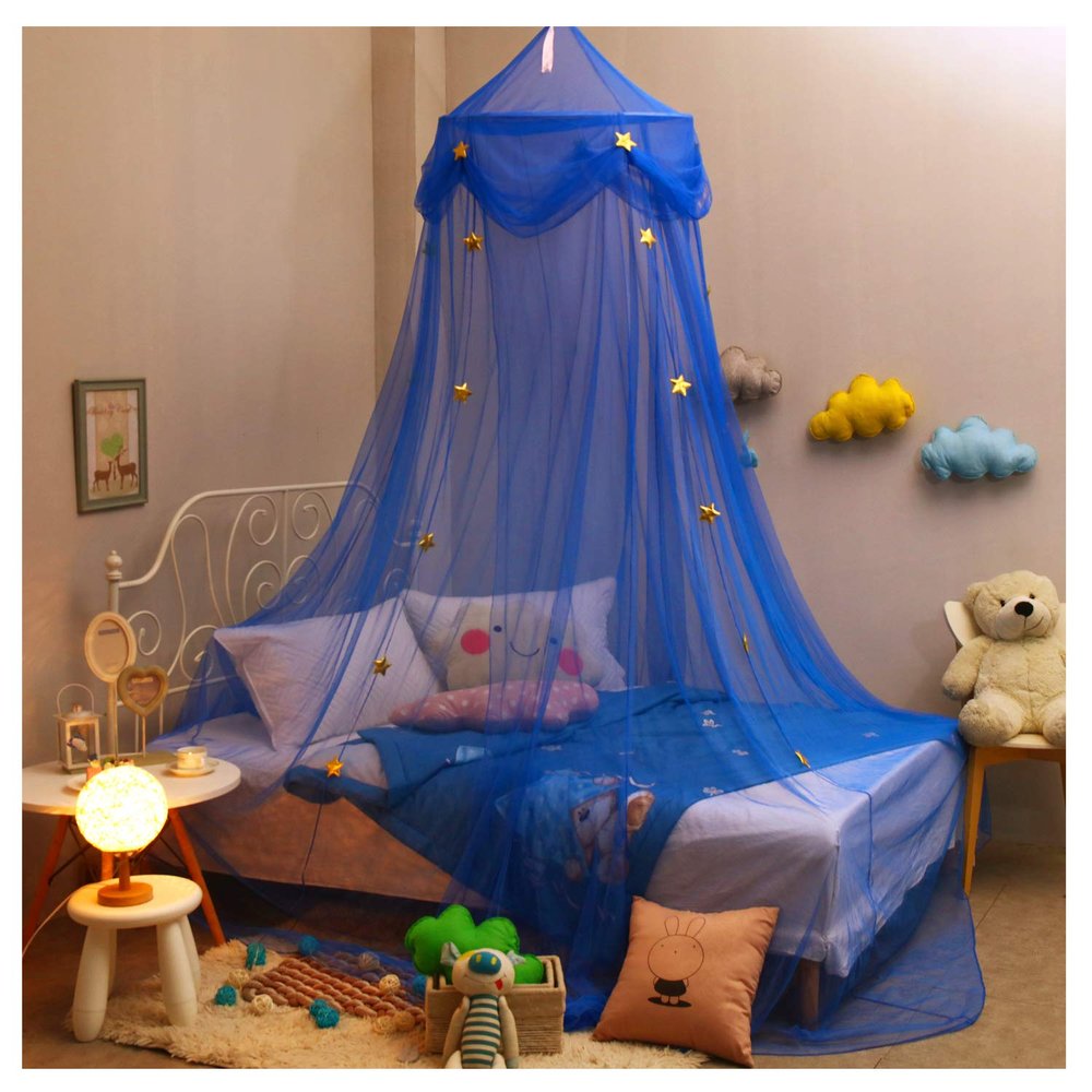 NYDECOR Mosquito Net Canopy Bed Curtains Dome Princess Stars Bed Tent for Girls Boys Kids Single Twin Full Queen Size Bed, Room Decor(Blue)