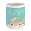 Ambesonne Saying Mug, Some Bunny Loves You Text and a Funny Friendly Rabbit with a Big Smile, Ceramic Coffee Mug Cup for Water Tea Drinks, 11 oz, Blue White view 1