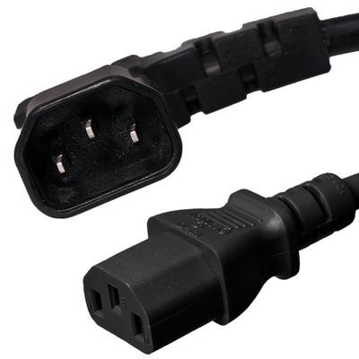 IronBox Electric NEMA C14 to C13 Power Cord Rated for 10A, 250V Male-to-Female Type B Plug & Durable 18/3 AWG Cable Ideal for Generator, Data Centers & Power Equipment, (Left Angled, 2 Feet)