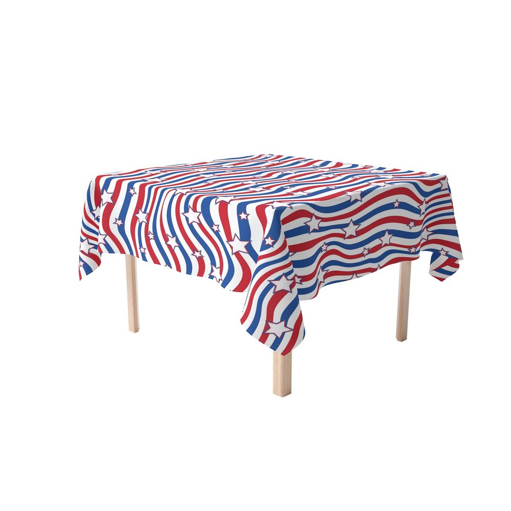 Fabric Textile Products | American Stars and Stripes Tablecloth | 4th of July Square Tablecloth | 84" x 84" | Machine Washable and Stain-Resistant for Easy Care | Made in The USA