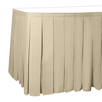 Ultimate Textile Pleat Polyester Fabric Table Skirt - Machine Washable Flame Resistant with Clips for Events, Weddings & Trade Shows, Cut & Sewn in Paterson, NJ - Tan, 17' Box Pleat