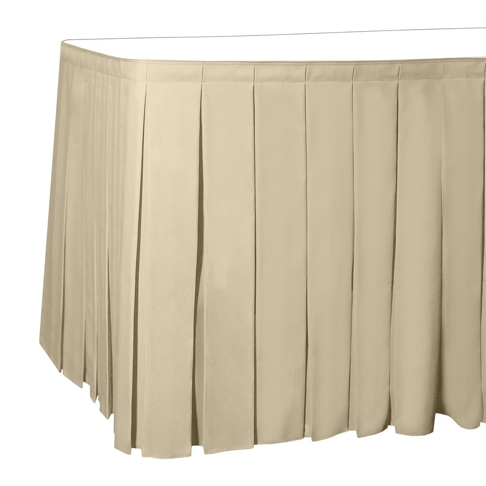 Ultimate Textile Pleat Polyester Fabric Table Skirt - Machine Washable Flame Resistant with Clips for Events, Weddings & Trade Shows, Cut & Sewn in Paterson, NJ - Tan, 17' Box Pleat