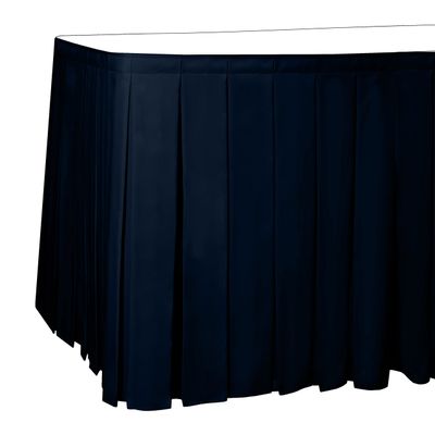 Ultimate Textile Pleat Polyester Fabric Table Skirt - Machine Washable Flame Resistant with Clips for Events, Weddings & Trade Shows, Cut & Sewn in Paterson, NJ - Navy, 17' Box Pleat