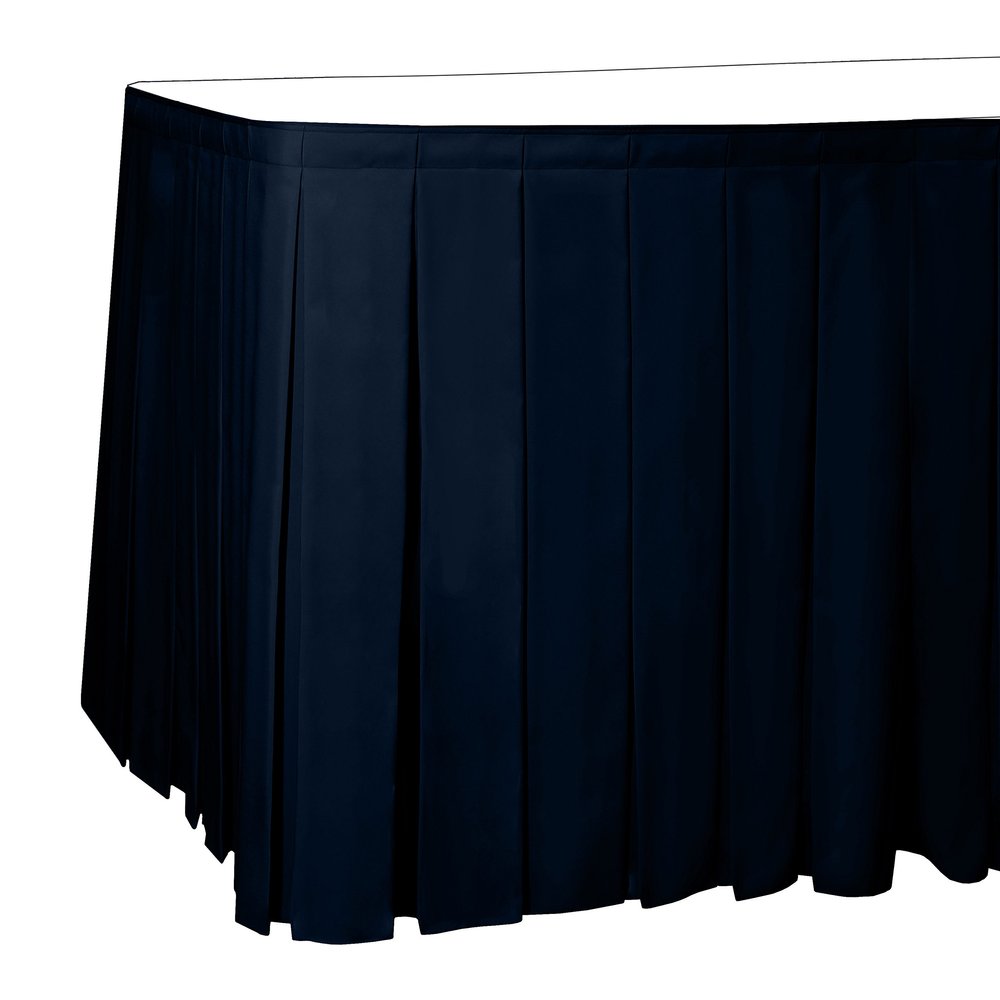 Ultimate Textile Pleat Polyester Fabric Table Skirt - Machine Washable Flame Resistant with Clips for Events, Weddings & Trade Shows, Cut & Sewn in Paterson, NJ - Navy, 17' Box Pleat