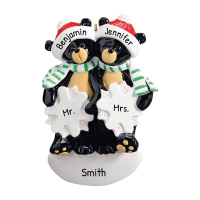 3D Personalized Our First Christmas Ornament 2025 | Custom Snowflakes Couple Ornaments Black Bear Couples Ornament 2025 Family of 2 Unique for a Couple Ornaments Couples Unique Gifts