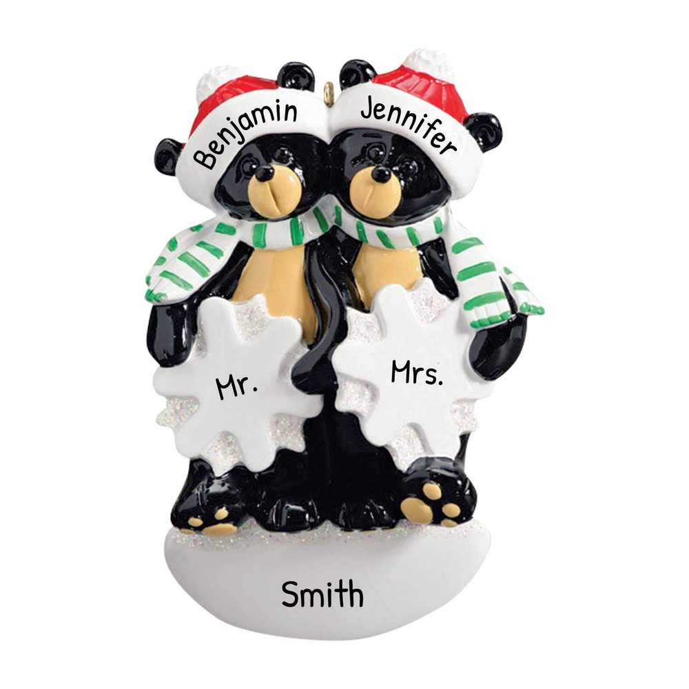 3D Personalized Our First Christmas Ornament 2025 | Custom Snowflakes Couple Ornaments Black Bear Couples Ornament 2025 Family of 2 Unique for a Couple Ornaments Couples Unique Gifts