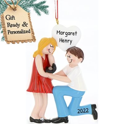 3D Personalized Engagement Ornament 2025 | Custom Name & Year | She Said Yes We are Engaged Couple Diamond Ring Our First Christmas, Xmas Tree Decoration Keepsake for Bride to Be Proposal Memory Gift