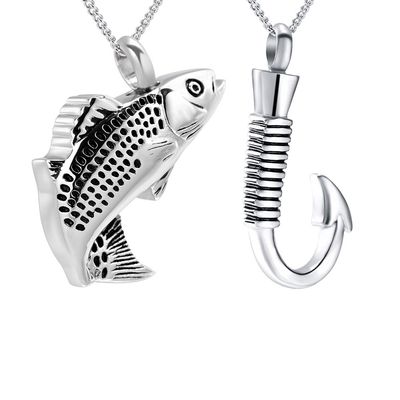 Yinplsmemory You're My Fish,I'm Your Hook-I Miss You Cremation Necklace Ashes Urn Keepsake (Silver Hook+Fish)