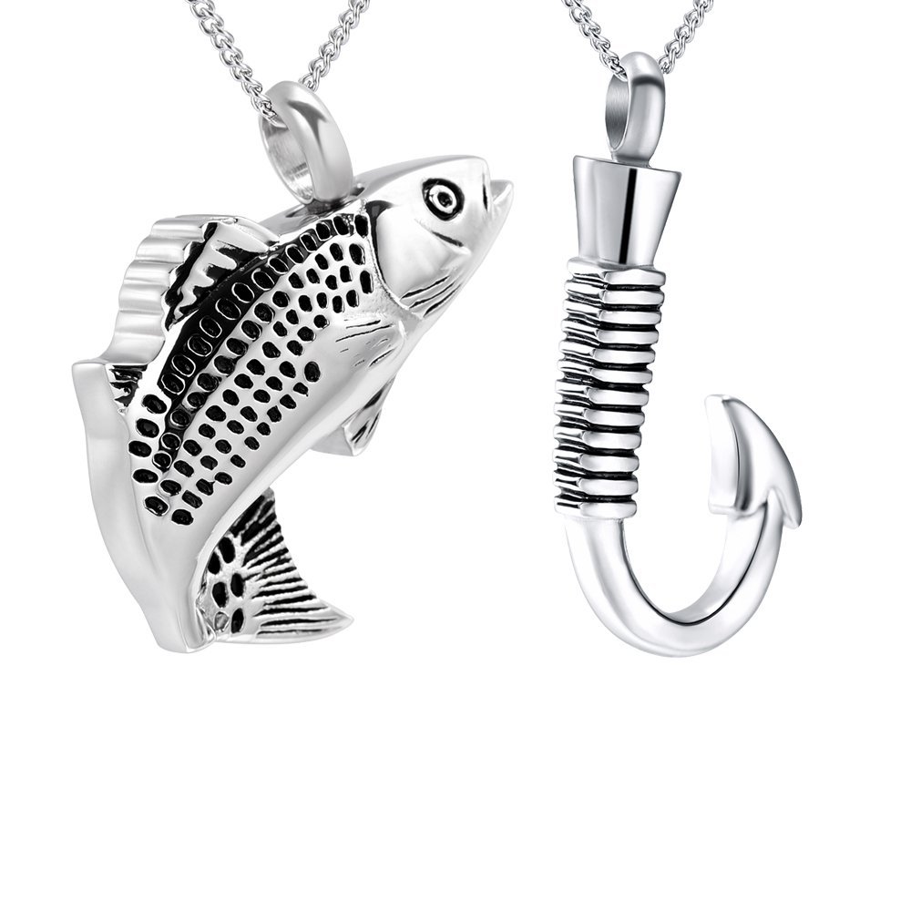 Yinplsmemory You're My Fish,I'm Your Hook-I Miss You Cremation Necklace Ashes Urn Keepsake (Silver Hook+Fish)