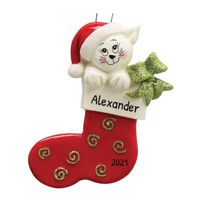 3D Stocking White Cat Ornament Personalized Beige Cat Ornaments for Christmas Tree 2025 - Personalized Pet Ornament Pet Christmas Ornaments - Unique Xmas Gifts for Kitten & Kitty Lovers Keepsake