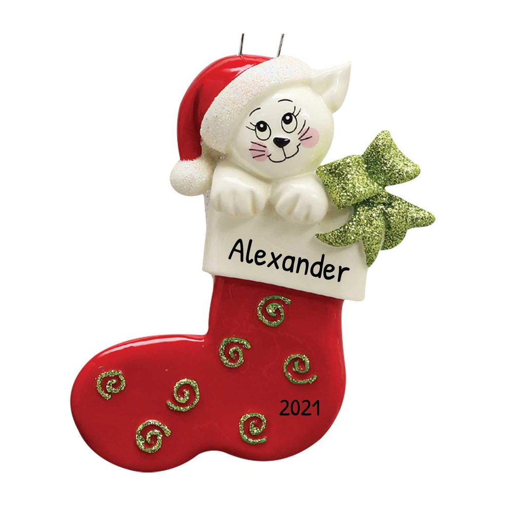 3D Stocking White Cat Ornament Personalized Beige Cat Ornaments for Christmas Tree 2025 - Personalized Pet Ornament Pet Christmas Ornaments - Unique Xmas Gifts for Kitten & Kitty Lovers Keepsake