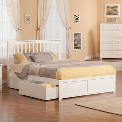 AFI Mission King Size Platform Bed with Footboard & Storage in White