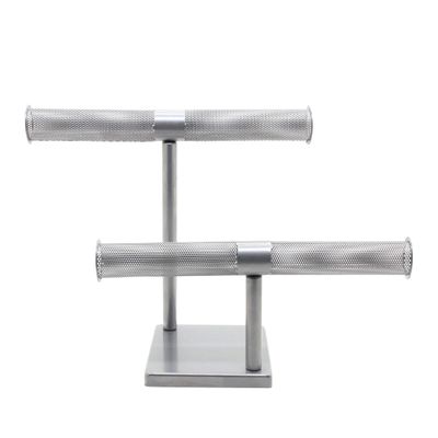 FixtureDisplays 15.0x9.3x5.1" T-Bar Jewelry Display for Bracelets and Chains, Steel-Silver 19295