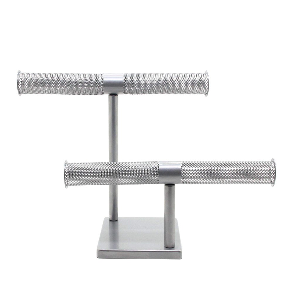 FixtureDisplays 15.0x9.3x5.1" T-Bar Jewelry Display for Bracelets and Chains, Steel-Silver 19295