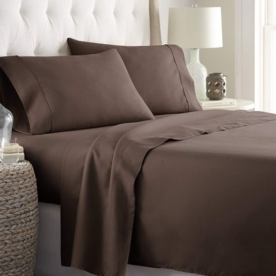 Flow's Linen Original 1200-THREAD Count Luxury Soft 100% Heavy Egyptian 4-PCs Sheet Set Full XL Size Fits Up to 14-15 Inches Pockets Depth (Solid, Chocolate)