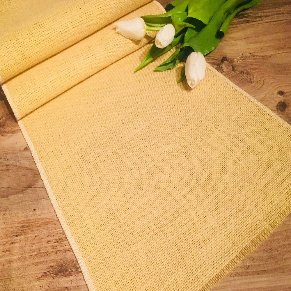 LushFabric Rustic Burlap Jute Table Runner - Wedding Jute Hessian Tablecloth Runners - 12 inches Wide(Light Mustard, 180 inches/457cm)