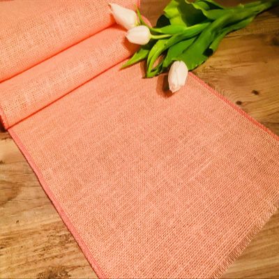 LushFabric Rustic Burlap Jute Table Runner - Wedding Jute Hessian Tablecloth Runners - 12 inches Wide(Salmon Pink, 160 inches/406cm)