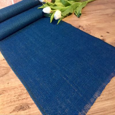 LushFabric Rustic Burlap Jute Table Runner - Wedding Jute Hessian Tablecloth Runners - 12 inches Wide(Indigo Blue, 80 inches/203cm)