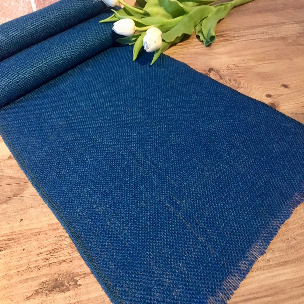 LushFabric Rustic Burlap Jute Table Runner - Wedding Jute Hessian Tablecloth Runners - 12 inches Wide(Indigo Blue, 80 inches/203cm)
