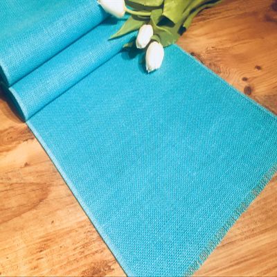 LushFabric Rustic Burlap Jute Table Runner - Wedding Jute Hessian Tablecloth Runners - 12 inches Wide(Turquoise, 240 inches/610cm)