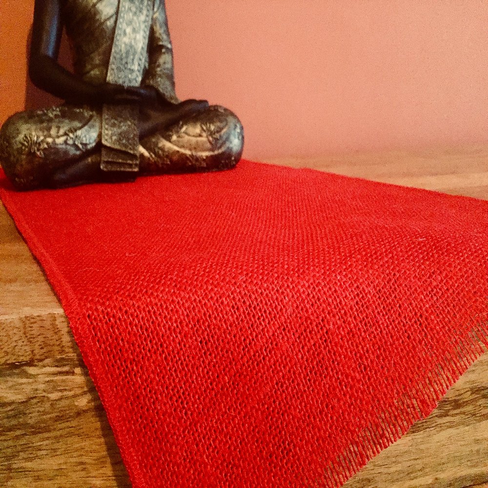 LushFabric Rustic Burlap Jute Table Runner - Wedding Jute Hessian Tablecloth Runners - 12 inches Wide(RED, 240 inches/610cm)
