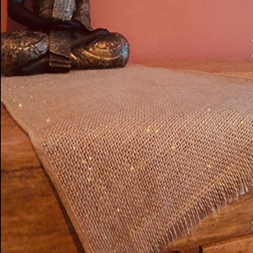LushFabric Rustic Burlap Jute Table Runner - Wedding Jute Hessian Tablecloth Runners - 12 inches Wide(Glitter, 160 inches/406cm)