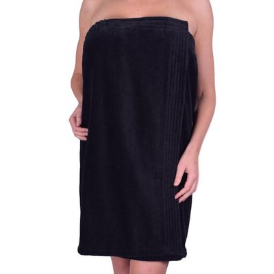 anatolian Women's Body WRAP Towel - 100% Cotton Adjustable Cover Up for Beach Spa Gym Bath Pool - Made in Turkey (Black, 2)