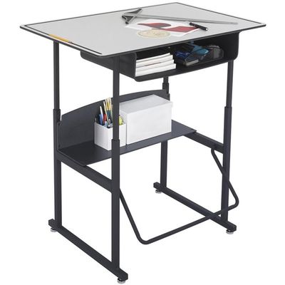 Rosebery Kids 24" x 36" Height Adjustable Student Desk with Book Box, Shelf and Footrest in Gray