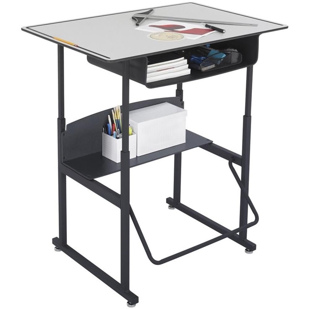 Rosebery Kids 24" x 36" Height Adjustable Student Desk with Book Box, Shelf and Footrest in Gray