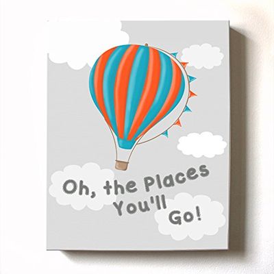Boys & Girls Canvas Nursery Wall Decor - Dr Seuss Rhymes & Hot Air Balloon Art Gifts for Children's Bedrooms & Playrooms - Great Baby Shower Presents - Choose from Designer Colors & Sizes