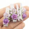 Summer-Ray 50 Handmade Mulberry Flower Decorated Mini White Wooden Clothespin Wedding Favors Decoration (White-Lavender) view 2