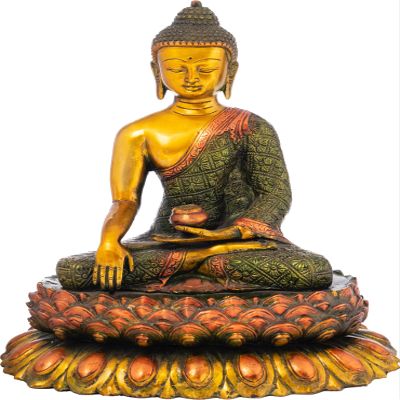 Exoticindia Lord Buddha Seated On Lotus Pedestal, Multicolor