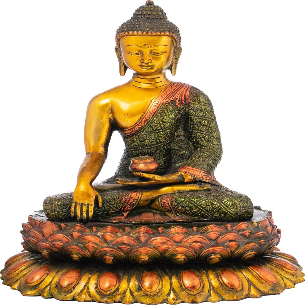 Exoticindia Lord Buddha Seated On Lotus Pedestal, Multicolor