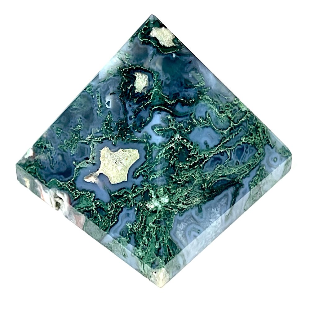 AWAKEN YOUR KUNDALINI Moss Agate Pyramid 2 Inch Crystal, Taurus Birthstone, Heart Chakra