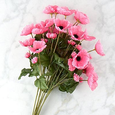 Factory Direct Craft Poly Silk Imperial Pink Poppy Floral Bush - Instant Flower Arrangement for Floral Decor Remembrance and Tranquility (Size: 22" H)