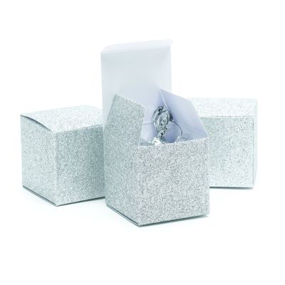 Hortense B. Hewitt One-Piece Favor Boxes, 2-Inch, Silver Glitter, 25-Count