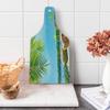 Ambesonne Tropical Cutting Board, Fresh Summer Fruits Coconut and Pineapple Drinks at Exotic Beach Palm Trees, Decorative Tempered Glass Cutting and Serving Board, Wine Bottle Shape, Blue and Green view 1