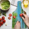 Ambesonne Tropical Cutting Board, Fresh Summer Fruits Coconut and Pineapple Drinks at Exotic Beach Palm Trees, Decorative Tempered Glass Cutting and Serving Board, Wine Bottle Shape, Blue and Green view 3