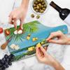 Ambesonne Tropical Cutting Board, Fresh Summer Fruits Coconut and Pineapple Drinks at Exotic Beach Palm Trees, Decorative Tempered Glass Cutting and Serving Board, Wine Bottle Shape, Blue and Green view 4