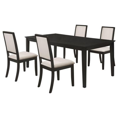 Coaster Home Furnishings - Louise - Asian Hardwood - 5-Piece Rectangular Dining Set with 18-Inch Leaf Extension and Set of 4 Cream Upholstered Chairs - Home Kitchen - Black and Cream - 101561-S5