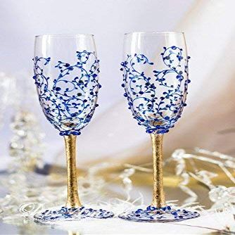 Gold & Royal Blue Personalized Wedding Set Champagne Flutes - Wedding Toasting Flutes Set - Flute Engraved Champagne Glasses - Server Gift Set