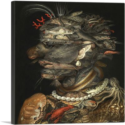ARTCANVAS The Water 1566 Canvas Art Print Stretched Framed Painting Picture Poster Giclee Wall Decor by Giuseppe Arcimboldo - 40" x 26" (0.75" Deep)