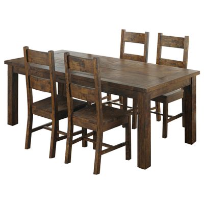 Coaster Home Furnishings - Coleman - Wood - 5-Piece Rectangular Farmhouse Dining Set with 79-Inch Table & Set of 4 Ladder Back Armless Chairs - Dining Room - Rustic Golden Brown - 107041-S5