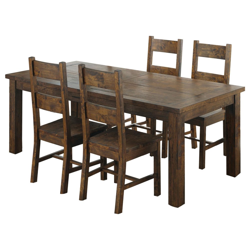 Coaster Home Furnishings - Coleman - Wood - 5-Piece Rectangular Farmhouse Dining Set with 79-Inch Table & Set of 4 Ladder Back Armless Chairs - Dining Room - Rustic Golden Brown - 107041-S5