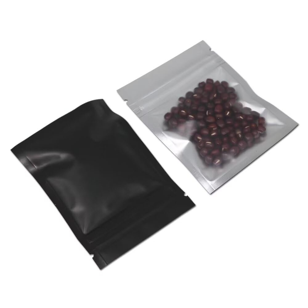 PABCK 100 Pcs Matte Black 3.3x5.1 inch (Inside Size 2.9x3.9 inch) Front Window Resealable Foil Zipper Lock Pouch for Zip Reclosable Lock Food Storage Bags Heat Seal Pouch Airtight Edible Grocery Pack