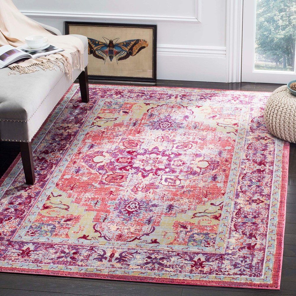 SAFAVIEH Area Rug 8x10 - Claremont Collection - Large - Purple & Coral, Oriental Medallion Distressed Design, Non-Shedding & Easy Cleaning, Ideal for Living Room, Bedroom, Dining Space (CLR664A)