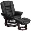 BOWERY HILL Contemporary LeatherSoft Plush Arms Recliner and Ottoman in Black view 1